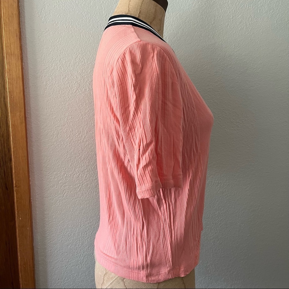 TOMMY JEANS sz M Peach Orange Henley Crop Top Short Sleeve - Picture 5 of 9